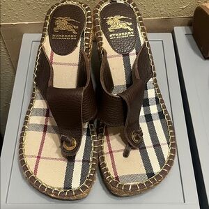 Burberry Checkered Brown Leather Sandals